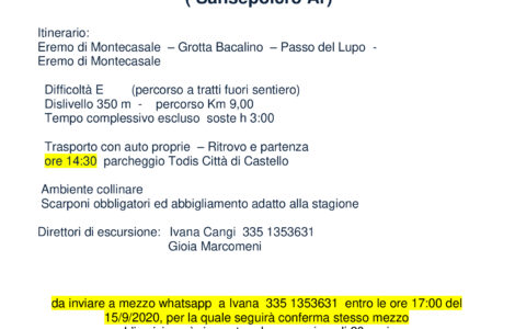 Il Mercoledì del CAI: ANELLO EREMO MONTECASALE                        16 Settembre 2020