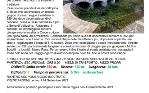 “CAMMINATA SOLIDALE” sabato 18 settembre 2021 – promossa dalla sezione Umbria CAI e destinata  all'”Associazione Malattie Rare – Mauro Baschirotto”  dovrà essere comunicata tramite WhatsApp al n. 333.7800851 (Adele Romiti) o al n. 333.9079752 (Catia Lucarini) o inviata al seguente indirizzo mail adelero@tiscali.it entro le ore 22:00 del 17/08/2021, per la quale seguirà conferma.