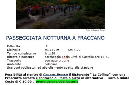 PASSEGGIATA NOTTURNA A FRACCANO 9 Settembre 2021
